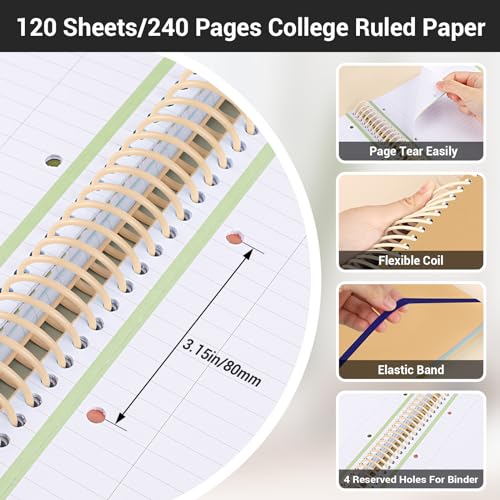 EUSOAR 3 Subject Notebook College Ruled, A4 9.25" x 11.7" Large Lined Spiral Notebook Journal, PP Hardcover Cute Notebook 240 Pages 90gsm Thick Paper with Pocket for Work Office School Supplie - color: Yellow, style: A4 Lined