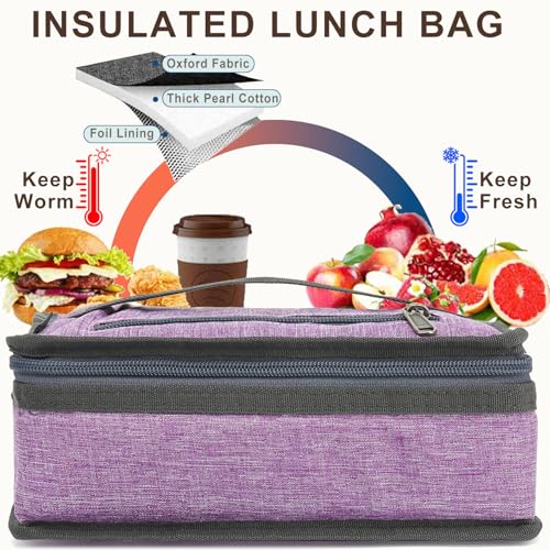 FlowFly Small Insulated Lunch box Portable Soft Bag Mini Cooler Thermal Meal Tote Kit with Handle for Work & School, Purple - color: Purple