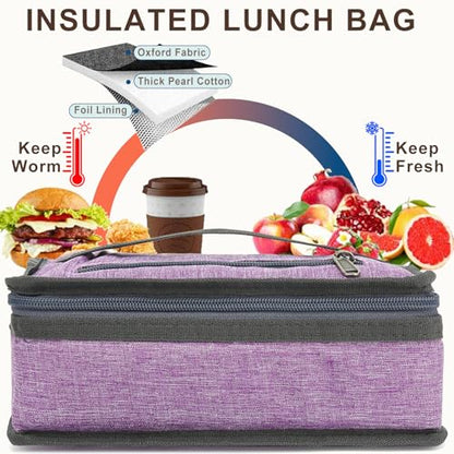 FlowFly Small Insulated Lunch box Portable Soft Bag Mini Cooler Thermal Meal Tote Kit with Handle for Work & School, Purple - color: Purple