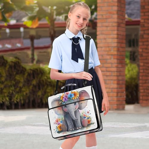 3 Ring Zipper Binder with Shoulder Strap Baby Elephant 2 Inch Zippered Binder Bag 500 Sheet Capacity Multi Pockets for School Supplies - color: Multi17