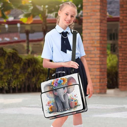 3 Ring Zipper Binder with Shoulder Strap Baby Elephant 2 Inch Zippered Binder Bag 500 Sheet Capacity Multi Pockets for School Supplies - color: Multi17