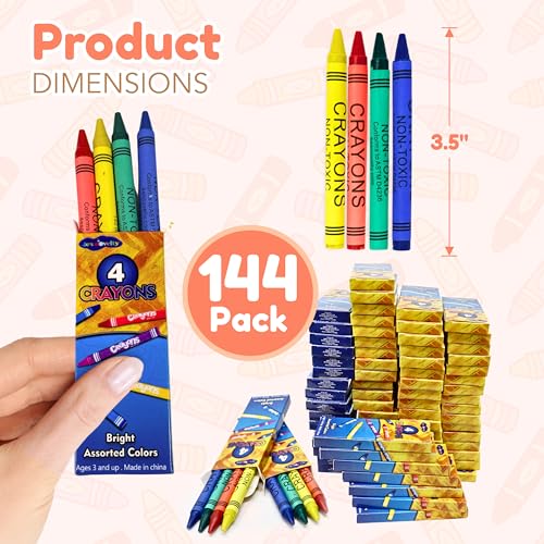 4E's Novelty 144 Boxes of 4 Packs Bulk Crayons for Kids, Non-Toxic Crayons Bulk, Classroom Must Haves, Supplies for Teachers Restaurants Crayon Party Favors Individual Packs - style: 144 of 4-Packs