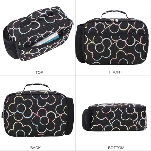 RHCPFOVR Kids Lunch Bag - Insulated Lunch Box for Boys Girls,Washable Lunch Bag and Reusable Toddler Leak-proof Lunchbox for School and Daycare - color: Black embroidered flowers