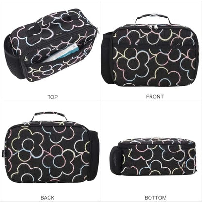 RHCPFOVR Kids Lunch Bag - Insulated Lunch Box for Boys Girls,Washable Lunch Bag and Reusable Toddler Leak-proof Lunchbox for School and Daycare - color: Black embroidered flowers