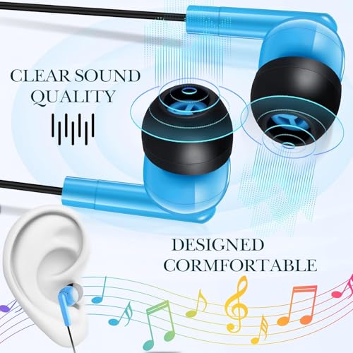 Kanayu 100 Pack Wired Earbuds Bulk for Classroom Ear Headphones Wired Basic Student Earbuds No Microphone with 3.5MM Jack for Class Laptop School Library, Individually Bagged (Blue) - color: Blue