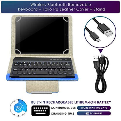 DETUOSI Universal 8.0 inch Android Tablet Case with Keyboard, Removable Wireless Bluetooth Keyboard + PU Leather Folio Book Cover + Stand, Travel Portable Sleeve for iOS/Android/Windows System Tablet - color: Blue Case + Black Keyboard
