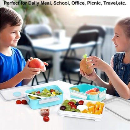 3 Pack Salad Lunch Box Food Storage Containers, 47oz Bento Box To Go Container with Lids, Meal Prep Containers with Removable Tray & Dressing Pots for Kids and Adults, Reusable and Microwave Safe - color: Blue & Blue & Blue