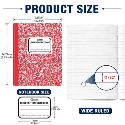 gisgfim 12 Pack Bulk Composition Notebook Wide Ruled, 12 Different Vibrant Colors, 96 Pages (48 Sheets), 9-3/4 x 7-1/2" Hard Cover Journal Notebooks for Studentsd,Classroom and Office(Rainbow) - color: Rainbow