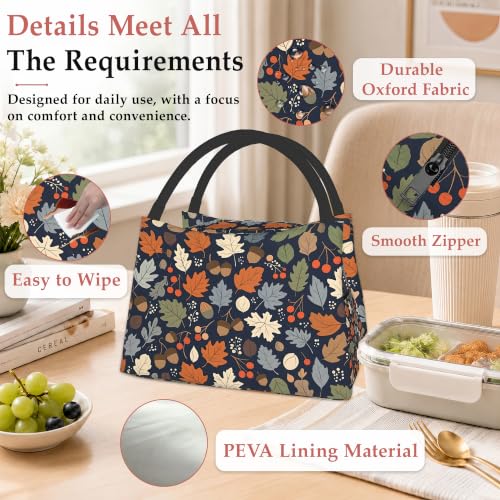 Lunch Box for Women,Fall Leaves Insulated Lunch Bag,Pine Cones Leakproof Thermal Insulation Cooler Tote Bags for Teacher Nurse Kids School Work Picnic - color: Fall Leaves