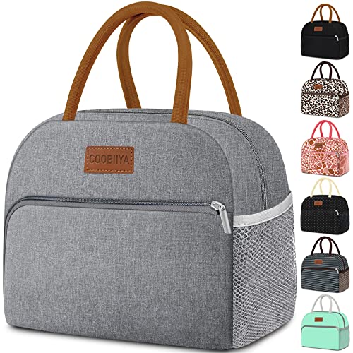 Coobiiya Insulated Lunch bag Women Reusable Cute Lunch Box for Women | Large Capacity Lunch Tote Cooler Thermal Leakproof for Work Travel Picnic - color: Gray
