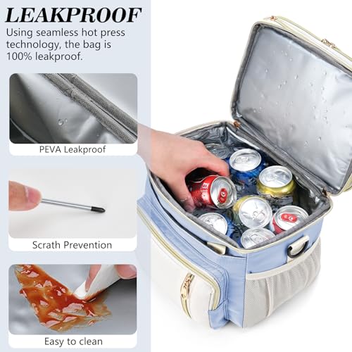 LOKASS Lunch Box for Women/Men-16L-Insulated Lunch Bag, Expandable Double-layer Leakproof Cooler Bag with Upgrade Adjustable Shoulder Strap Ideal for Work/Travel/Picnics（Sky Blue） - color: Sky Blue