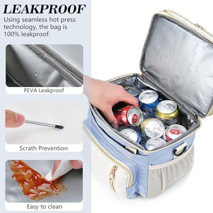 LOKASS Lunch Box for Women/Men-16L-Insulated Lunch Bag, Expandable Double-layer Leakproof Cooler Bag with Upgrade Adjustable Shoulder Strap Ideal for Work/Travel/Picnics（Sky Blue） - color: Sky Blue