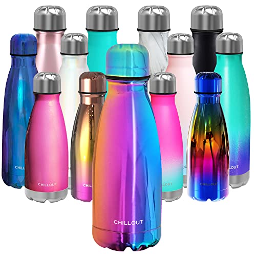 CHILLOUT LIFE 12oz Kids Insulated Stainless Steel Water Bottle, Leak Proof | Small Metal Water Bottle, Keeps Drinks Cold 24H & Hot 12H, Leak-Proof Screw Lid, Perfect for School, Travel & Sports - color: Magic Rainbow