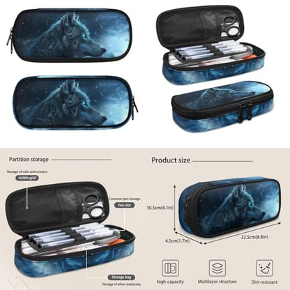 Blue Galaxy Wolf Backpack for Girls Boys Kids Backpack with Lunch Box and Water Bottle Holder Large Pencil Case 4PCS Set Bookbag with Front Pocket for School Teens 17 inch School Bag Gifts - color: Blue Galaxy Wolf