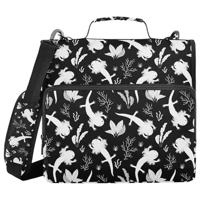 Fisyme Sea Fish Axolotls Zipper Binder 3 Ring with Zipper and Shoulder Strap Large Capacity Multi-Pocket Zipper Binder Organizer - color: Multi-grey Black