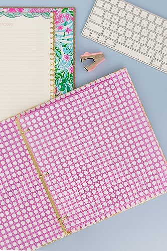 Lilly Pulitzer 디바이더가 있는 1.9cm(0.75인치) 바인더, 사파리 상그리아 | 포켓과 3개의 탭 칸막이가 있는 귀여운 3링 종이 홀더, 사무실용 금속 링 바인더가 있는 얇은 미적 바인더 - color: 사파리 상그리아