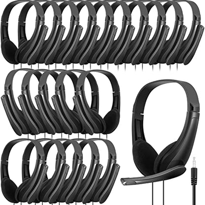 Yunsailing 20 Pack Bulk Classroom Headphones with Microphone Students Wired School Class Set Headphones for School Library Computer Office Adults 3.5 Jack Universal Plug(Black) - color: Black