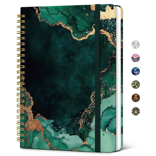 Taja Lined Spiral Journal Notebook for Women, Pretty College Ruled Notebook for Work & Note Taking, A5 Hardcover Journal for Writing, Cute Aesthetic 140 Pages, Emerald Drift - color: G-Emerald Drift