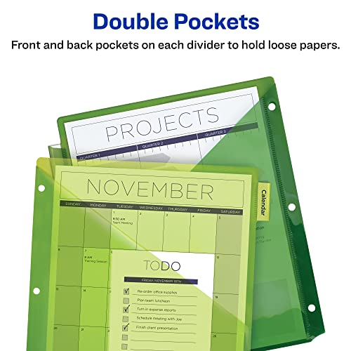 Avery Dividers for 3 Ring Binders, 8-Tab Sets, Two-Pocket Plastic Binder Dividers with Tabs, Multicolor, 3 Sets (71907)