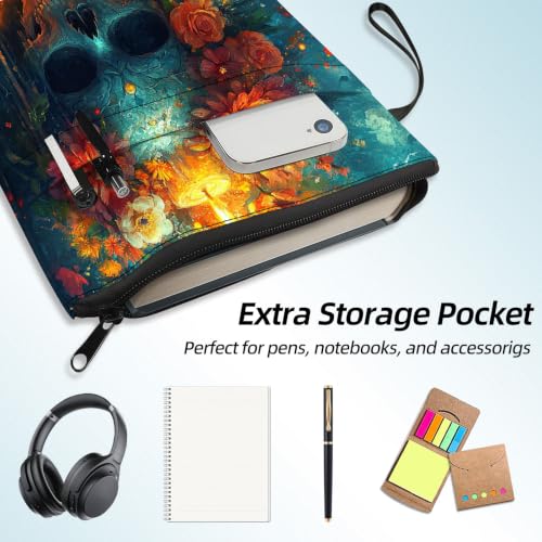 Padded Book Sleeve with Zipper & Front Pocket, Fabric Book Cover | Sugar Skull Gothic Candles11.4"x8.7" Washable Canvas Pouch for Hardcovers, Tablets & Reading Accessories - color: Sugar Skull Gothic Candles