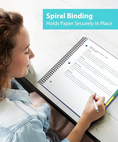 Dunwell 5-Subject Spiral Notebook, College Ruled (Blue), Colorful Movable Pocket Dividers with Tabs, Front/Back Plastic Covers, 200 Sheets (400 Pages) of 3-Hole Punch Perforated 8.5x11 Paper - color: Blue