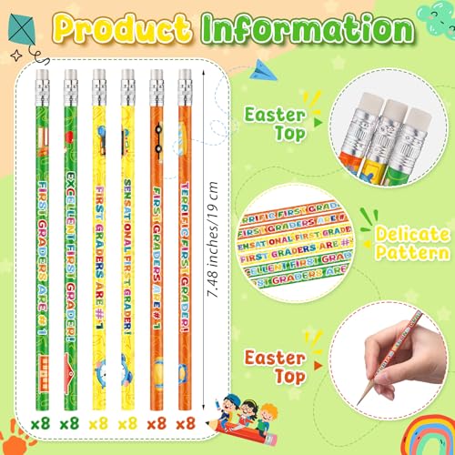 Tenceur First Grade Pencils, 48 Pcs 1st Graders Pencils with Erasers, 3 Motivational Designs, Welcome to First Grade Student Gifts from Teacher, Classroom Rewards Back to School Supplies - color: 1st Graders
