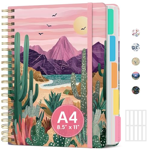 Large Lined Spiral Journal for Women Cute Hardcover 5 Subject Notebook for Work 8.5" x 11" with Removable Dividers & Tabs, College Ruled, 280 Pages Aesthetic Journal for Work, School & Note Taking, Sunset Arroyo - color: M - Sunset Arroyo
