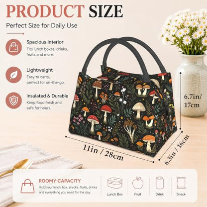 Mushroom Insulated Lunch Bag,Cute Wildflower Leaf Lunch Box for Women,Girls Boys Thermal Insulation Cooler Tote Bag Lightweight for Student School Work Picnic - color: Mushroom