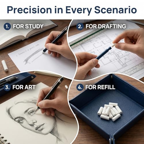 50pcs White Refill Erasers for Mechanical Pencil, Universal Traceless Eraser Replacement, Propelling Pencils Refills Supplies Accessories for Notebooks Sketching Papers