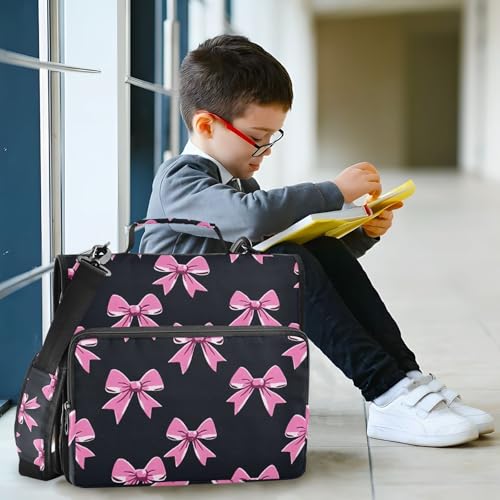 3 Ring Zipper Binder with Shoulder Strap Pink Bow Tie Black 2 Inch Zippered Binder Bag 500 Sheet Capacity Multi Pockets for School Supplies - color: Multi22