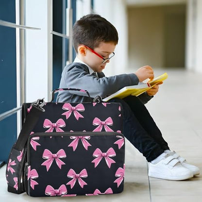 3 Ring Zipper Binder with Shoulder Strap Pink Bow Tie Black 2 Inch Zippered Binder Bag 500 Sheet Capacity Multi Pockets for School Supplies - color: Multi22