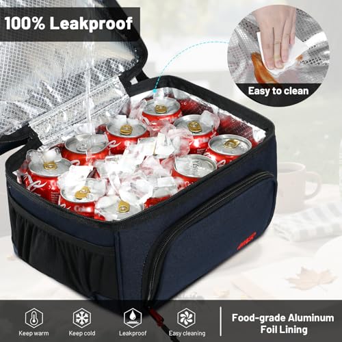 MIER Dual Compartment Lunch Bag Tote with Shoulder Strap for Men and Women Insulated Leakproof Cooler Bag, Dark Blue - color: Navy Blue
