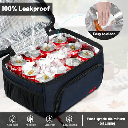 MIER Dual Compartment Lunch Bag Tote with Shoulder Strap for Men and Women Insulated Leakproof Cooler Bag, Dark Blue - color: Navy Blue