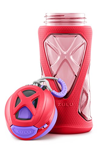 ZULU Torque 16oz Plastic Kids Water Bottle with Silicone Sleeve and Leak-Proof Locking Flip Lid, Soft Touch Carry Loop for School Backpack, Lunchbox, BPA-Free Dishwasher Safe - color: Pink, style: Single