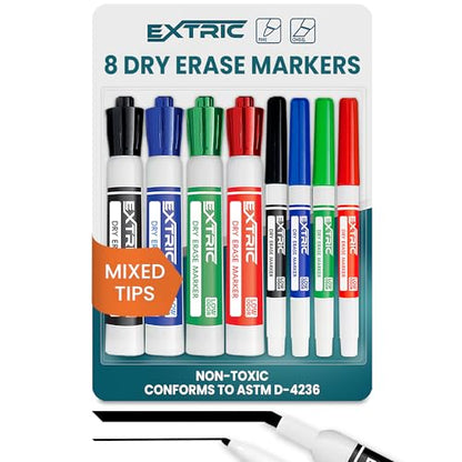 EXTRIC Dry Erase Markers 8 PK Whiteboard Markers Fine & Chisel Mixed Tips - style: Mixed Tips