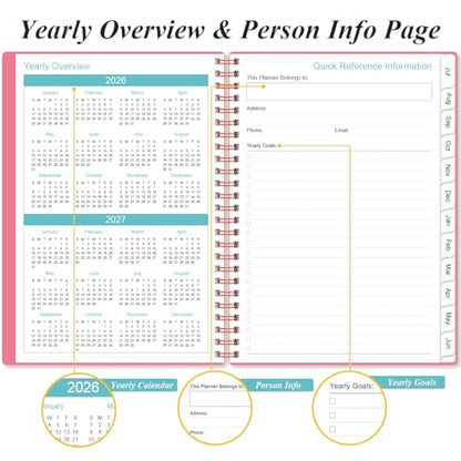 Planner 2026-2027 - A5 Weekly & Monthly Planner Spiral Bound, July 2026 - June 2027, with Flexible Cover, Tabs, Inner Pocket, 6.4" x 8.5", Pink - color: Pink, size: 6.4" x 8.5"