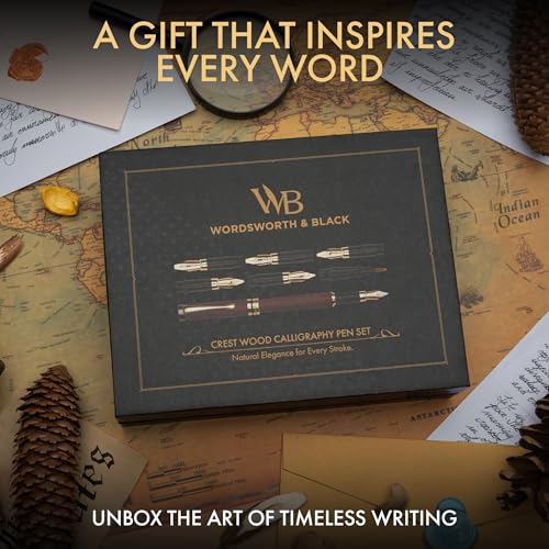 Wordsworth & Black Luxury Bamboo Rose Calligraphy Pen Set, 6 Nibs | Fountain Ink Bottle, Cartridges , Refill Converter, Gift for Men , Women, Smooth Writing, Journaling , Lettering - color: Rosewood