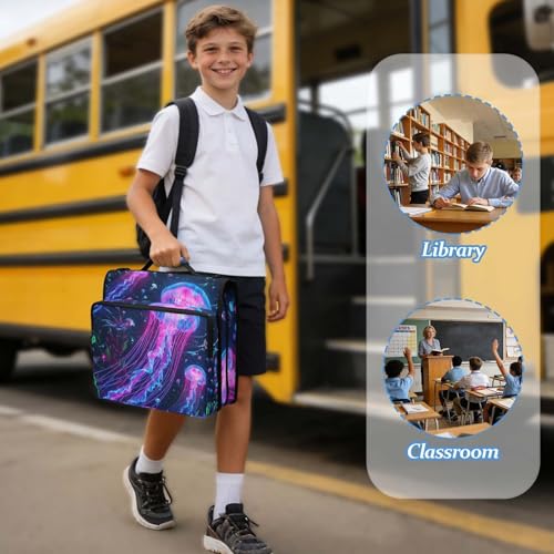 Jellyfish 2-inch 3 Ring Zipper Binder with Shoulder Strap Holds 14 Inch Laptop for Students and Office - color: Glowing Jellyfish