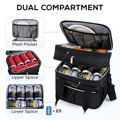 TOURIT Insulated Lunch Box Bag, Double Deck Leakproof Cooler Tote for Work Office Picnic, Expandable Lunch Container, Black - color: Black