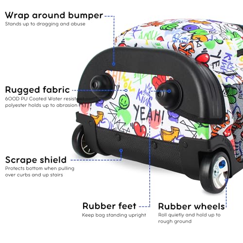 J World Sunrise Kids Rolling Backpack with Wheels for Girls Boys, Roller Bookbag for School, 18 x 13 x 9 Inches, Street Art - color: Street Art