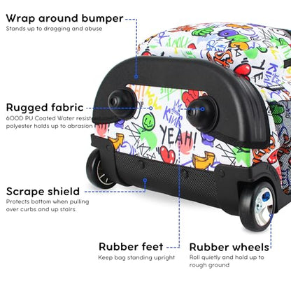 J World Sunrise Kids Rolling Backpack with Wheels for Girls Boys, Roller Bookbag for School, 18 x 13 x 9 Inches, Street Art - color: Street Art