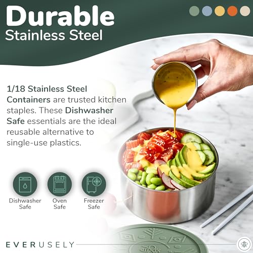 Stainless Steel Food Containers, Metal Lunch Boxes, Set of 5, Muted | Everusely lunch containers feature colorful lids and offer durable utility for snacks, meal prep, and food storage. - color: Muted