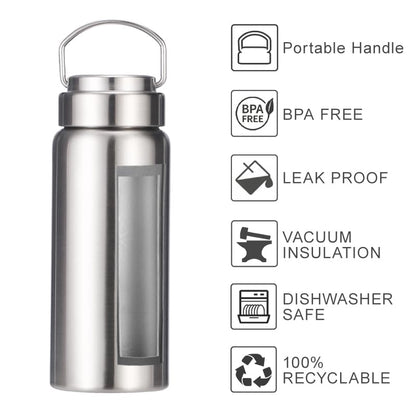 CDJ 25 oz Vacuum Insulated Stainless Steel Water Bottle with Handle, Leak-Proof Double Walled Water Bottle, Reusable and Portable, Metal Water Bottle for School, Hiking, Camping - size: 25.4 Ounces