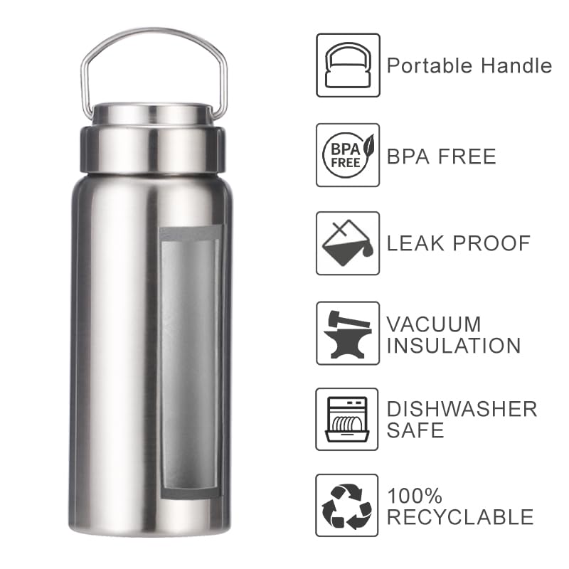 CDJ 16 oz Vacuum Insulated Stainless Steel Water Bottle with Handle, Leak-Proof Double Walled Water Bottle, Reusable and Portable, Metal Water Bottle for School, Hiking, Camping - size: 16 Ounces