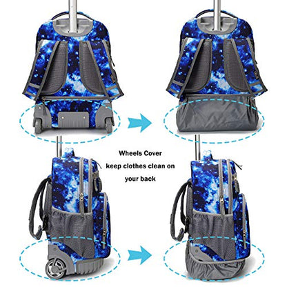 Tilami Rolling Backpack 19 inch with Lunch Bag Wheeled Laptop Backpack, Galaxy Blue - color: Galaxy Blue