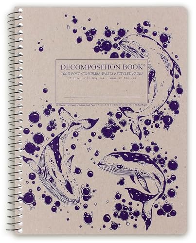 Decomposition Humpback Whales College Ruled Spiral Notebook - 9.75 x 7.5 Journal with 160 Lined Pages - 100% Recycled Paper - Cute Notebooks for School Supplies, Home & Office - Made in USA - color: Humpback Whales, style: Spiral-bound