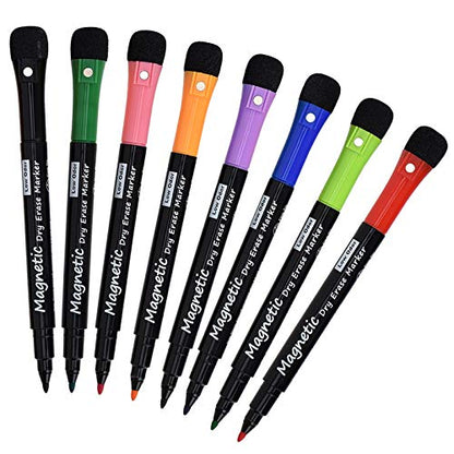 Magnetic Dry Erase Markers, (8 Pack) Dealkits Low Odor White Board Markers Whiteboard Markers with Erasers for Kids Teacher Supplies for Classroom Work on White Board, Calender, Fine Tip Point