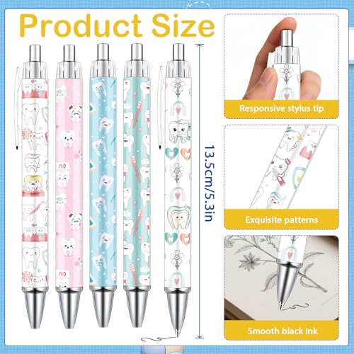 Dental Ballpoint Pens Gifts - 24 Pcs Teeth Pens Sets Tooth Retractable Writing Ball Point Pen Dental Assistant Hygienist Appreciation Gifts for Office Stationery Home School Supplies - style: Dental