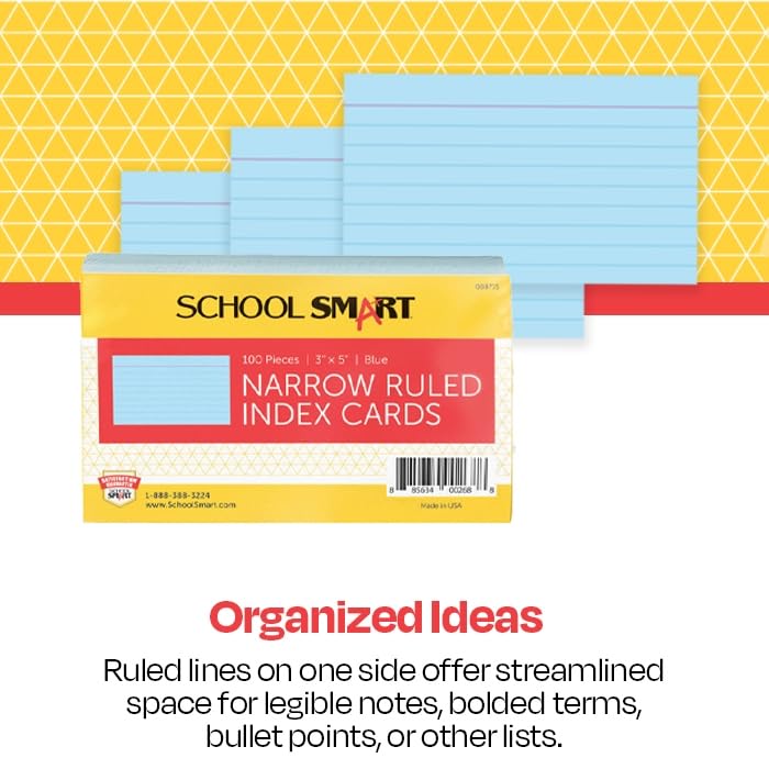 School Smart Ruled Index Cards, 3 x 5 Inches, Blue, Pack of 100 - color: Blue, size: 3 x 5 Inches