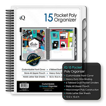 iScholar iQ+ 15 Pocket Organizer, 12.2 x 11 Inches, Tabbed Dividers, White (39906-WH) - color: White, size: 15 Pocket